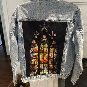 Rare Forever21 Alphonse Mucha stained glass denim jacket sz. Small (34-36)